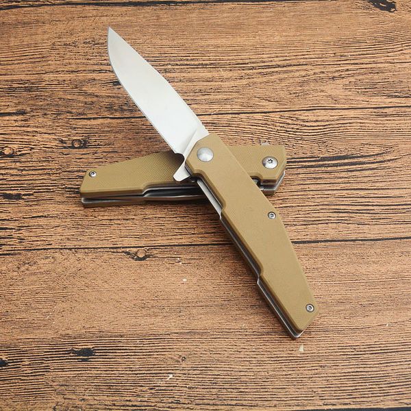 Neue Ankunft G3552 Flipper Klappmesser 8Cr13Mov Satin Drop Point Klinge Sand G10 mit Edelstahlblechgriff Kugellager Outdoor EDC Taschenordnermesser