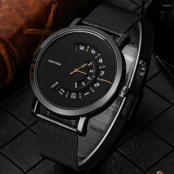 Armbanduhren Herrenuhr Schwarz Minimalistisch Quarz Halbzifferblatt Mit Edelstahl Mesh Armband Mode Armbanduhr Vatertagsgeschenk Für