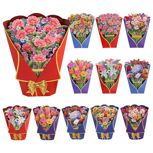 5PC Grußkarten 3D Blumenstrauß Popping Up Floral Lilie Tulpe Sonnenblume Rose Geschenk für Muttertag Y2303