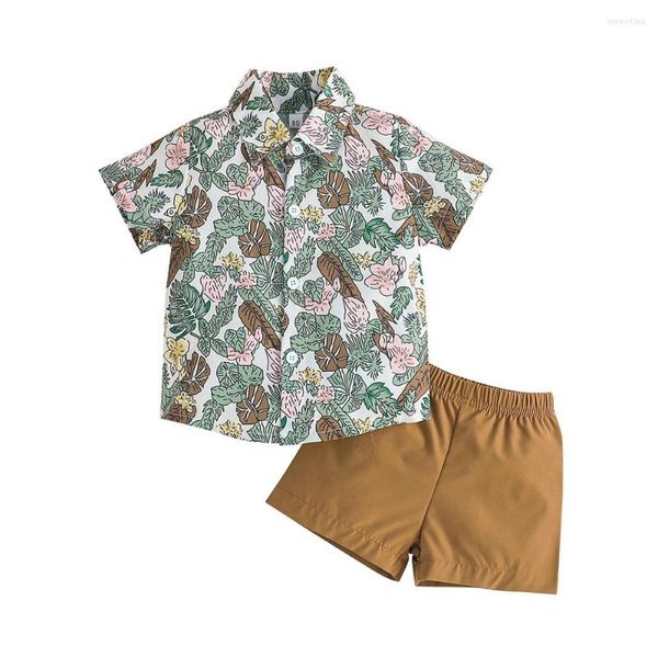 Conjuntos de roupas Pudcoco 1-5T Infantas crianças meninos 2PCs Conjunto de roupas folhas de manga curta de manga curta Camisa de camisa sólida roupas de verão