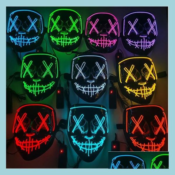 Maschere per feste Cosmask Halloween Maschera a LED a colori misti Maschera Travestimento Maschera al neon Luce Bagliore nel buio Horror Glowing Faceer Drop De Dhltk