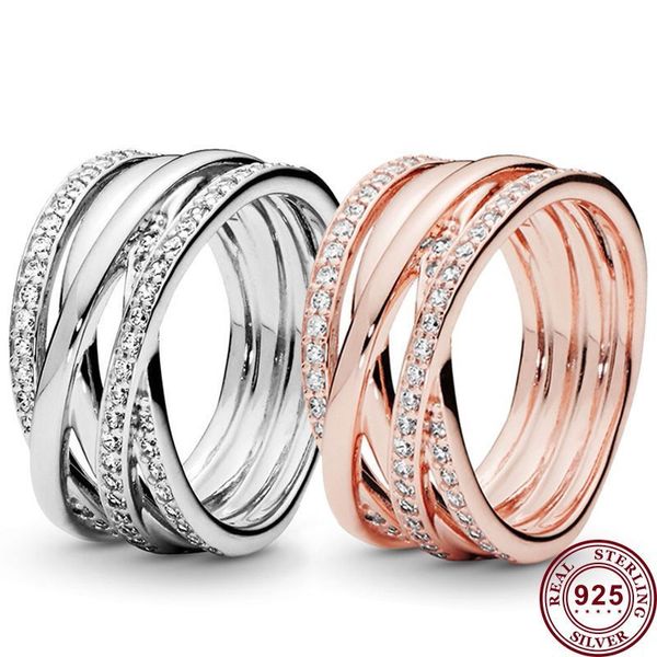 925 Silber Frauen Fit Pandora Ring Original Herz Krone Mode Ringe Helle Polierlinie Mehrschichtiger Pan Ring Weiblicher Verlobungstag