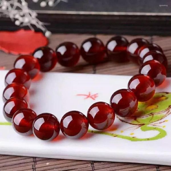 Strang echtes natürliches orangeroter Granatquarzkristall transparentes rundes Perlen-Charme-Armband 12mm