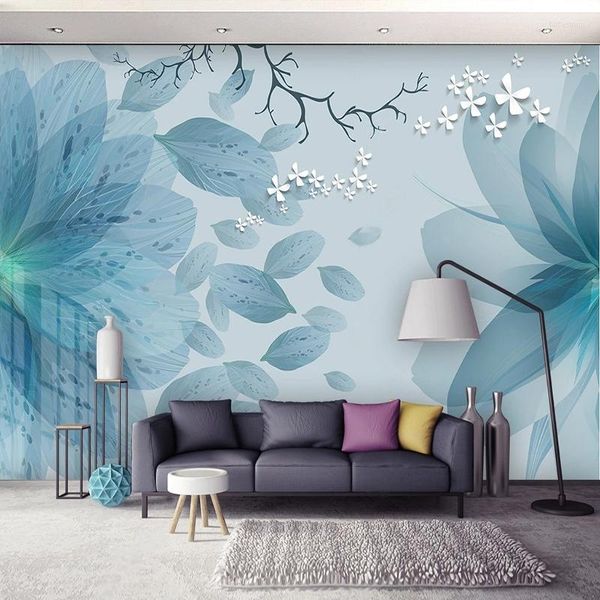 Sfondi Personalizzati 3D Murale Carta da parati Moderna Semplice Blues Fiore Farfalla Soggiorno TV Sfondo Carta da parati Papel De Parede Home Decor