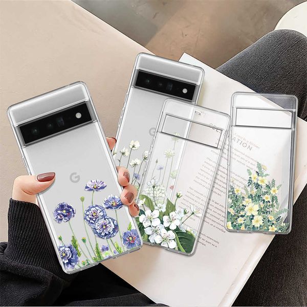 Casos de telefone celular câmeras de câmeras transparentes para o google pixel 7 pro 6a 6 6Pro 2 3 3a Proteção para o Google 4 4a 5 5a 5g xl Soft TPU Flower Case P230317