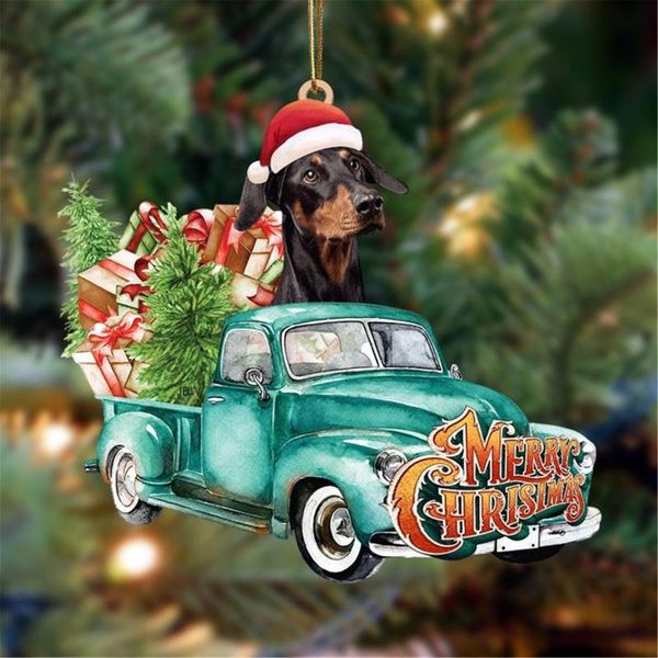 Decorações de Natal Ornamento de cão de animal adorável árvore de Natal Merry decoração Papai Noel Chaus Hat Resina Pingents 2023 Year