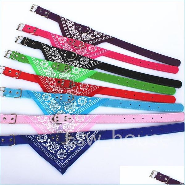 Colarinho de cachorro colares pequenos bandana gato gole de pescoço de pescoço pu pU com lenço triangar de triangar triangar tamanhos ajustáveis ​​cães bandanas gota del dh68k