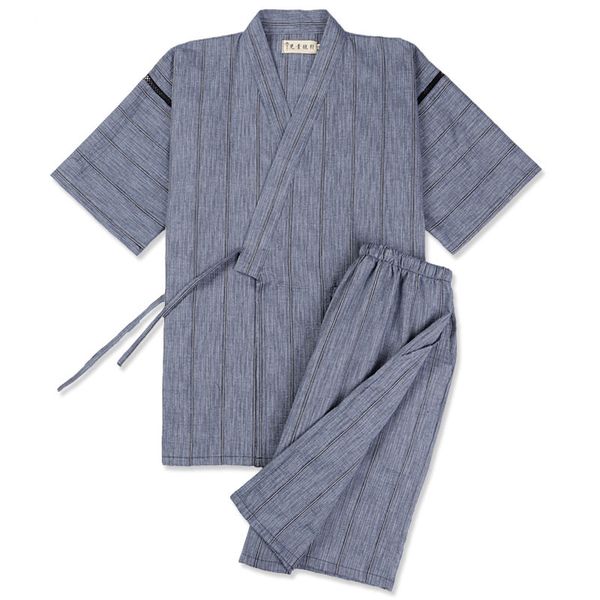 Cardigan de caldo de sono masculino de roupas de sono masculina Pijamas de manga curta Yukata Listra de algodão grande tamanho casual roupas de casa sauna 23033030