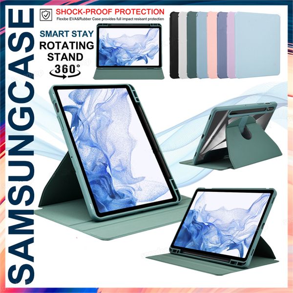 Custodia sottile ibrida per Samsung Galaxy Tab S7 FE S8 Plus 12,4 pollici SM-T970 T975 Cover per tablet con cavalletto rotante a 360 gradi con portapenne