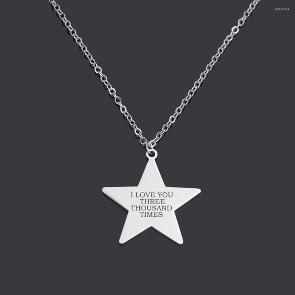 Chaînes je t'aime trois mille fois Tony citations gravées en acier inoxydable étoile pendentif collier Couples bijoux 3CXM