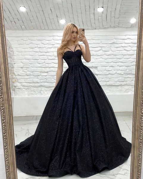 Vestidos de noite com glitter de coração, vestido de festas formal de bail