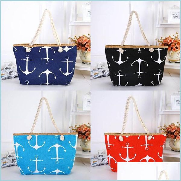 Aufbewahrungstaschen Boat Anchor Shoder Stripe Design Bag Summer Beach Canvas Handtaschen Classic Totes Fashion Travel Holiday Drop Delivery Ho Dhz0A