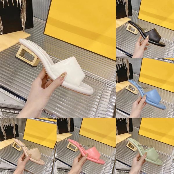 Nappa Sandalen Designer Damen weiche Leder Hausschuhe aushöhlen klobige Absätze Mode Damenschuh Stiletto goldene High Heels