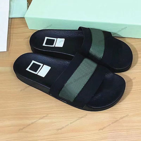 Offs Weiße Sandale Industrial Tape Sllides Designer Damen Slides Ledersandale Bom Dia Flat Mule Slipper Patent Canvas Beach Sandalen Rubber Summer Flip Flops 06