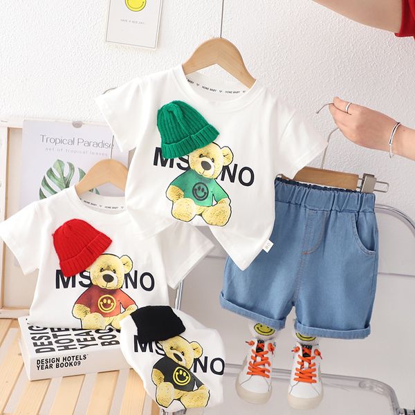 Babykleidung Sets Designerkleidung Kleinkind Jungen Freizeitkleidung Sommer Kinder Trainingsanzug Bär Cartoon Kurzarm T-Shirt Hosen 1-5 Jahre