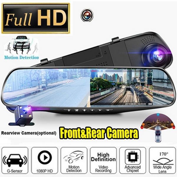 Carro dvr espelho retrovisor 1080 p lente dupla gravador de vídeo câmera retrovisor traço câmera 4.3/2.8 polegadas acessórios eletrônicos do carro