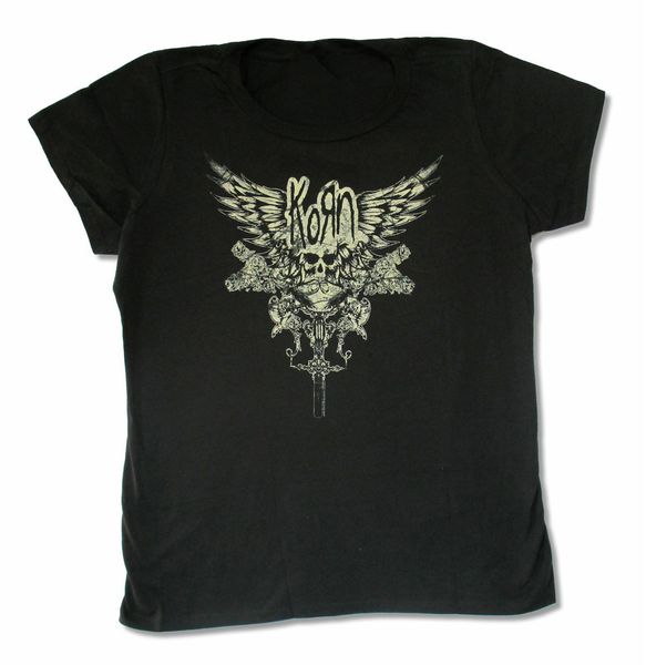 Magliette da uomo Korn Skull Wings Ragazze Juniors Nero T Band Merch Personalizza Tee 230329