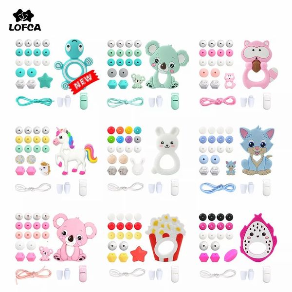 Baby dentes brinquedos lofca silicone morto de madeira de madeira conjunto bpa livre colar de dentição DIY desenho animado de brinquedos koala rapazes de chupeta clipe 230329