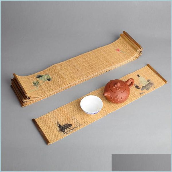 Vassoi da tè Bamboo Runner Cinese giapponese Zen Weave Mats Runner da tavola Tende Accessori da cerimonia Drop Delivery Home Garden Kitche Dhw6K