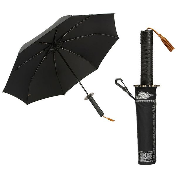 Guarda -chuvas inovadoras guarda -chuva macho à prova de vento automático dobrável dobrável samurai faca guarda -chuva Sun Umbrella 230330