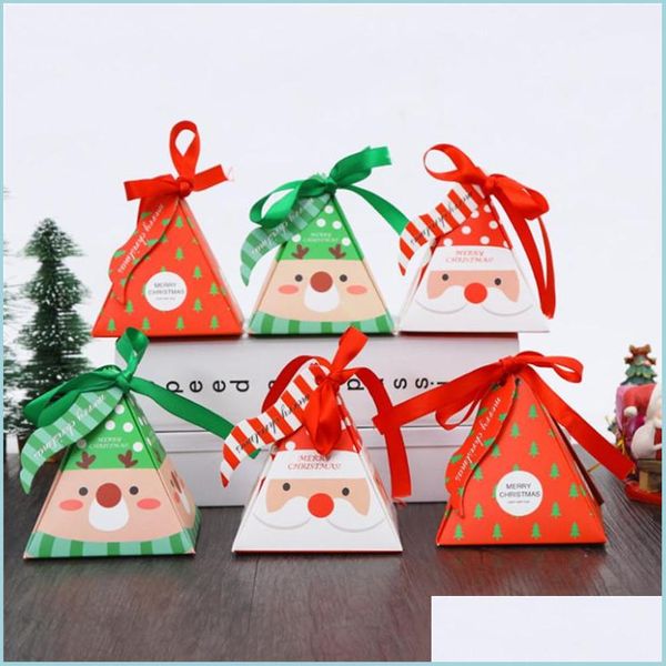 Hediye Sardı Mutlu Noeller Şeker Çantaları Ağaç Kutusu Noel Piramit Kağıt Kurabiye Depolama Çantası Damla Desen Eve Bahçe Festival Partisi Dhuza