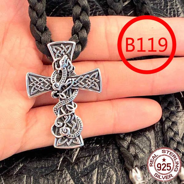 B119 S925 Sterling Silber Anhänger Personalisierter Punk-Stil Retro Hip Hop Einfaches Drachenkreuz Briefform Geschenk für Liebhaber