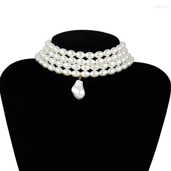 Ketten 517F Mehrsträngige Halsketten mit simulierten Perlen Statement-Braut-Choker-Halskette Modeaccessoires Mehrschichtig