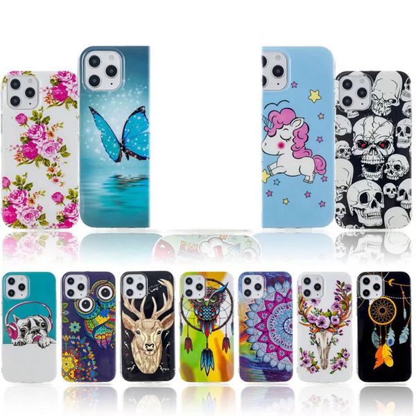 Casos luminosos de TPU macio para Samsung A54 A34 A24 A14 Galaxy S23 Ultra Plus Skull Glow em Dream Dreamcatcher Flor Wolf Lace Butterfly Unicorn fofo adorável capa de telefone