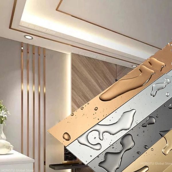 Adesivi murali 1 Rotolo Adesivo murale oro Acciaio inossidabile Linee decorative piatte Parete Soffitto Bordo Striscia Specchio Decorazione soggiorno 230329