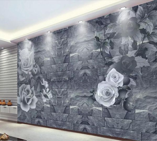 Papéis de parede Papéis de parede personalizados decoração de casa Rose Brick TV Fundo