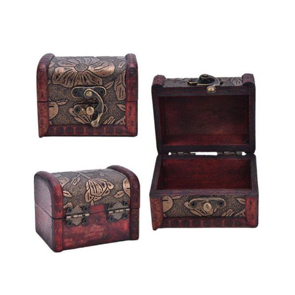 Ящики для хранения контейнеры винтажные деревянные ювелирные украшения для сокровища грудь деревянная коробка коробки с перевозкой корпусы организатор подарки Antique Old Design Case Del Dha7s