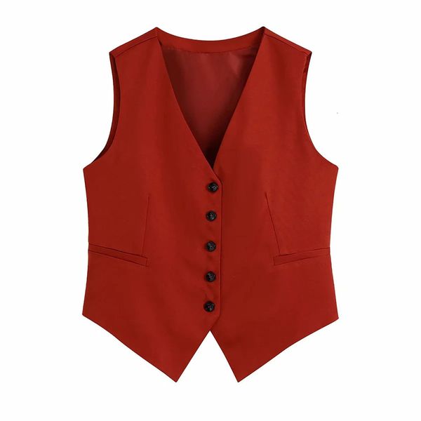 Damenwesten BBWM Elegantes rotes ärmelloses Kurzarm-Damen-Retro-Slim-Fit-V-Ausschnitt mit Einzelbrust, lässiges Tanktop 230330