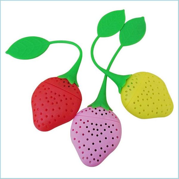 Kahve Çay Araçları Sile Meyve Çantası Komik Gevşek Yaprak İnfüzöründe Stberry ve Limon Şekl Filtre Cihazı Bitkisel Baharat Difüzör Damlası DH3IH