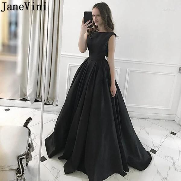 Partykleider JaneVini Summer Black Girl Prom 2023 Sexy Backless Robe Satin A Line Long Sleeveless Girls Formal Dress Graduation Gown