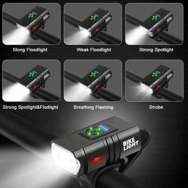 1000LM Bike Light Headlight T6 Torcia per bicicletta LED USB Ricaricabile Torcia Lega di alluminio Ciclismo High Beam Accessori bassi