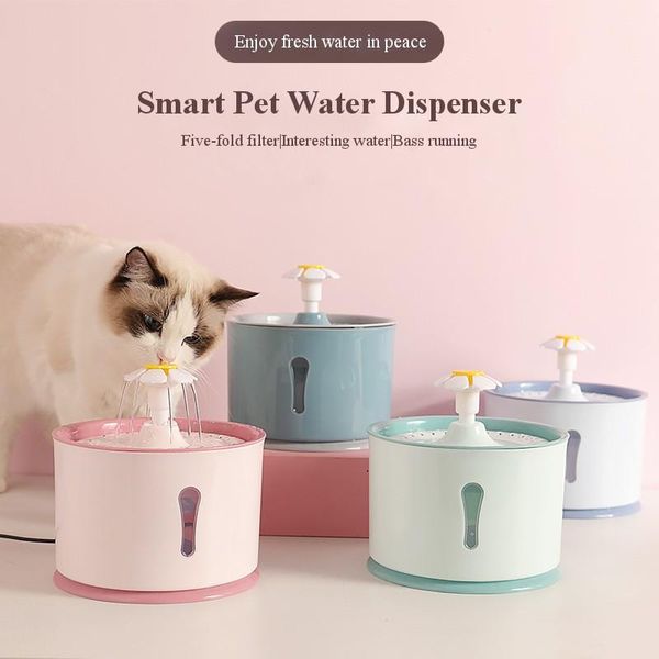 Katzennäpfe Futterspender Springbrunnen für Katzen 2,4 l Trinker Elektronischer Wasserspender Pet Fodd Bowl Bottle Set 2 in 1 Flower Automatic Smart Waterer