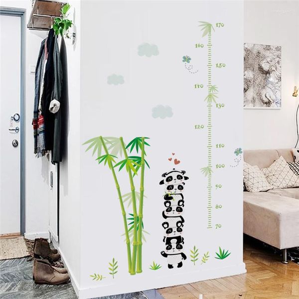 Adesivos de parede crescem com adorável bebê panda altura medir crianças quarto decoração desenho animado animal arte mural mural berçário decalque doméstico