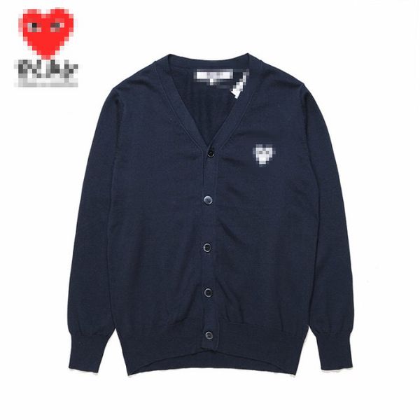 Maglioni da uomo firmati CDG Play Com Des Garcons Cuore bianco Cardigan da donna Maglione con bottoni in lana Blu Scollo a V Taglia XL