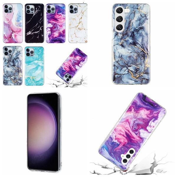 Fashion Marble IMD Custodie per Samsung S23 Ultra Plus Galaxy A34 A54 A24 5G A14 Natural Granite Stone Rock Soft TPU Custodia antiurto per cellulare Cover posteriore Pelle