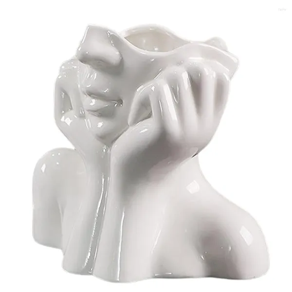 Vasi Vaso Fiore Faccia Testa Fioriera in ceramica Vaso Corpo Statua Busto Scultura moderna femminile Decoro bianco Decorativo umano succulento