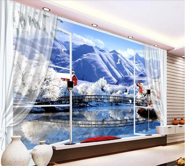 Sfondi Carta da parati 3D Murales Scenario di neve per il soggiorno Camera da letto Moderna TV Sfondo Muro Pareti 3 D