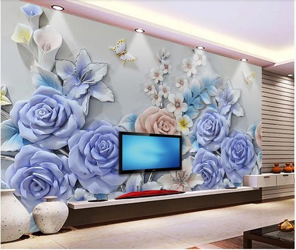 Tapeten WDBH Custom Po 3d Wallpaper Rose Blume Relief Schmetterling Tv Hintergrund Wohnkultur Wohnzimmer Für Wände 3 D