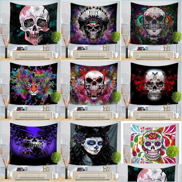 Andere Heimtextilien Skl Tapisserie Halloween Wandbehang Yogamatte Strandtuch Picknickdecke Sofa Er Kostüm Party Hintergrund Tropfen Deliv Dhepu