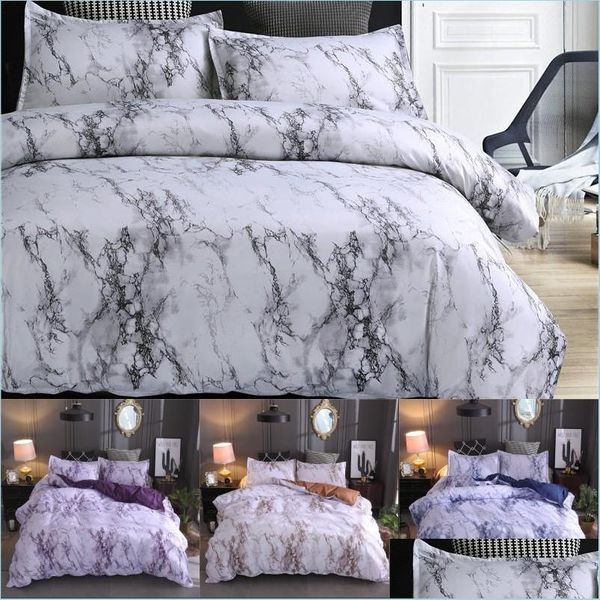 Conjuntos de cama Padrão de mármore Conjunto de poliéster ER 2/3pcs Twin Double Queen Quilt Cama sem lençol sem lençol Drop Drop Home Garden Tex Dhibu