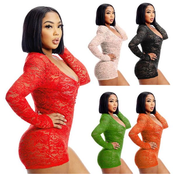 Romances femininas de manga longa Bodycon Sexy Lace Levesuits Surfos de uma peça Roupas femininas