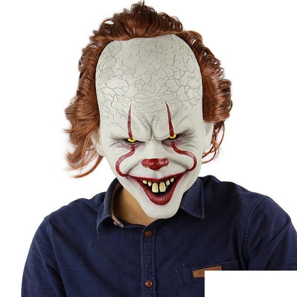 Maschere per feste Sile Movie Stephen Kings It 2 Joker Pennywise Mask Fl Face Horror Clown Latex Halloween Orribile Cosplay Prop Drop Deliv Dhz5A