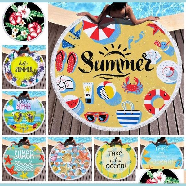 Handtuch Strandtücher Tropical Printed Large Outdoor Cam Picknick Mikrofaser Rundes Stoffbad Für Wohnzimmer Home Dekorative 11 Styles Dhzie