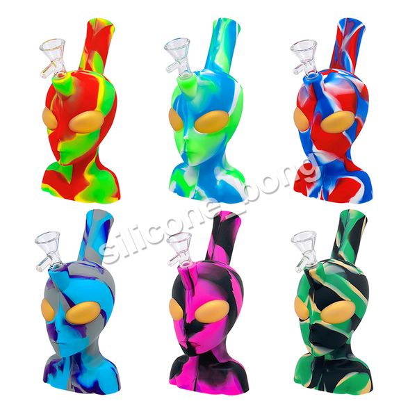 Pipe ad acqua aliene in silicone Narghilè con ciotola in vetro 8 pollici dab rig accessori per fumo bong