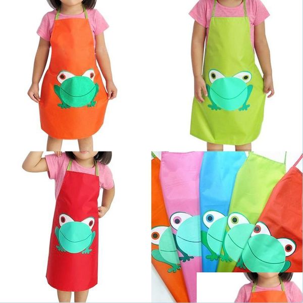 Grembiuli Cartoon Rana Modello Bambini Bambini Pittura impermeabile Grembiule da mangiare Ragazza Ragazzo Bella cucina 5 colori disponibili Consegna di goccia H Dho4A