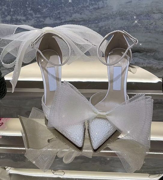 Sommer Luxus Braut Averly Sandalen Schuhe Frauen Satin mit schwarzen weißen Pumps zwei übergroße Bögen Aveline Party Hochzeit Dame Gladiator Sandalias